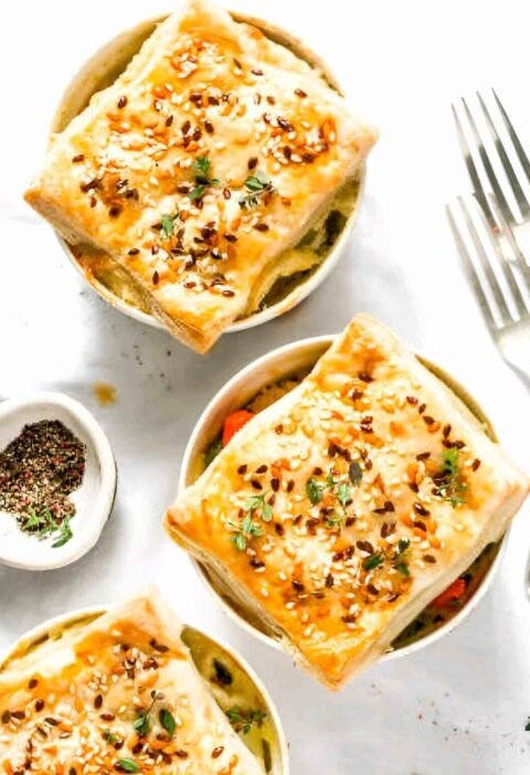 chicken and leek pot pie with puff pastry