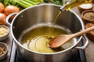 Heat olive oil in a large pot over medium heat.