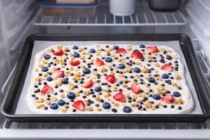 Frozen Yogurt Bark – My Favorite Healthy Freezer Treat 10 freeze yogurt bark on tray.jpg