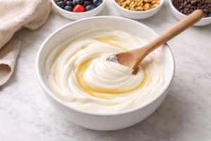 Frozen Yogurt Bark – My Favorite Healthy Freezer Treat 7 mix yogurt and honey until smooth.jpg