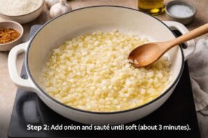 One-Pot Taco Rice with Ground Beef (My Go-To Weeknight Comfort Dinner) 7 saute onion in olive oil step 2.jpg