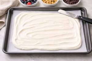 Frozen Yogurt Bark – My Favorite Healthy Freezer Treat 8 Spread yogurt evenly on parchment paper for frozen yogurt bark