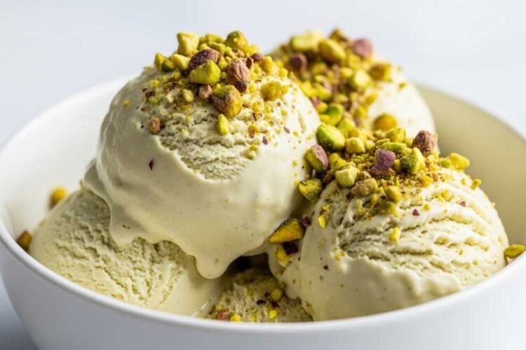 3-Ingredient Pistachio Ice Cream (Ultra Creamy) 1 creamy pistachio ice cream scoop in bowl