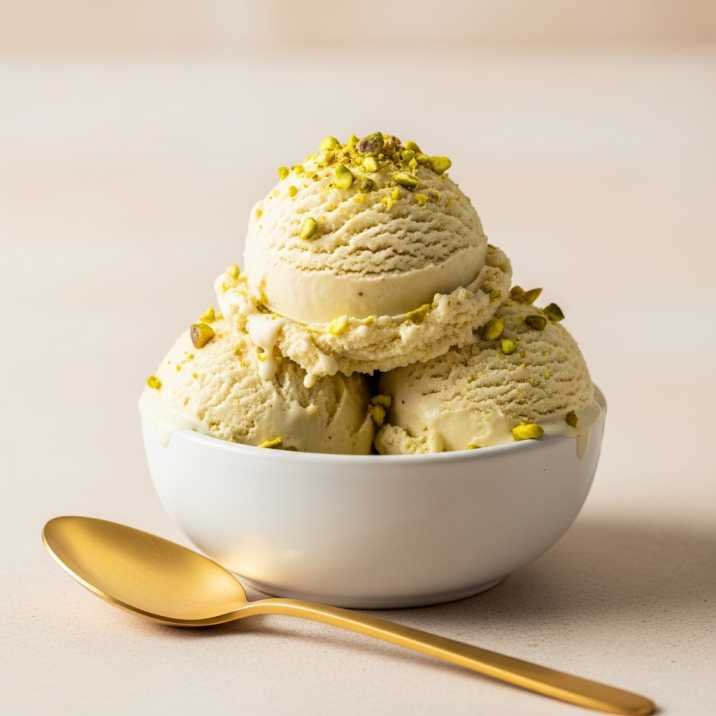 3-Ingredient Pistachio Ice Cream (Ultra Creamy) 7 Creamy 3-ingredient pistachio ice cream in a bowl, topped with crushed pistachios