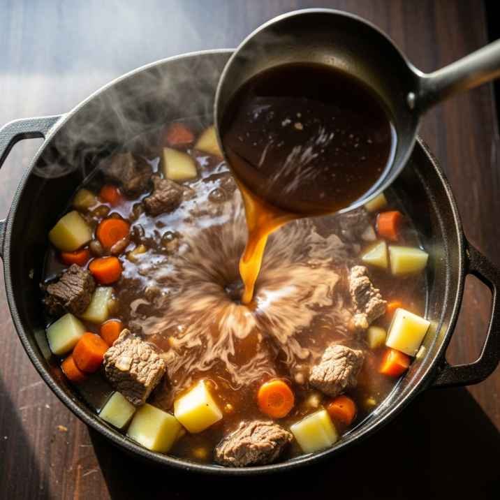 Mexican Soup with Ground Beef and Potatoes Recipe 7 Adding broth and potatoes