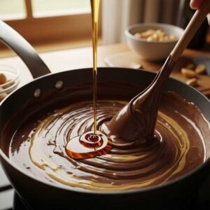 4 Ingredient Chocolate Peanut Butter No Bake Cookies Recipe 6 maple syrup added to the melted chocolate peanut butter mixture