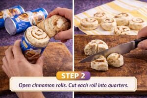 Arranging cinnamon roll dough in a greased bundt pan