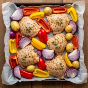 arranging greek chicken on baking tray.jpg