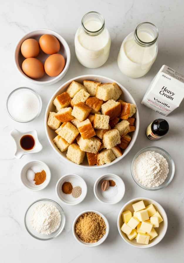 Ingredients for baked French toast casserole laid out