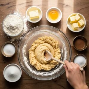 mixing cookie dough for birthday cake ice cream sandwich