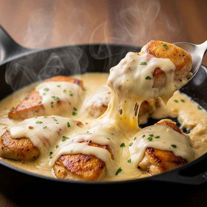 Cheap Dinner Ideas for 2 (That Don’t Feel Cheap at All) 7 chicken cooking in creamy garlic parmesan sauce