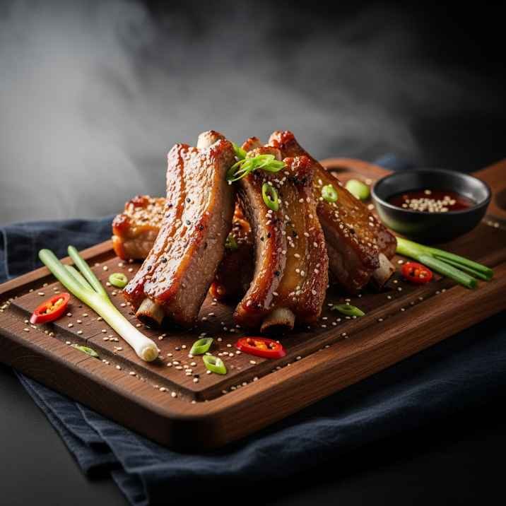 Chinese Fried Pork Spare Ribs Recipe – Crispy Garlic Pepper Ribs Better Than Takeout 3 Crispy Chinese fried pork spare ribs with garlic and pepper served on a wooden board
