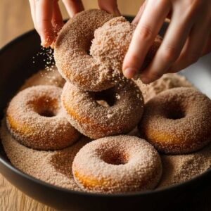 donuts coated in cinnamon sugar