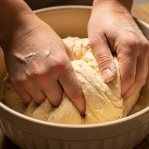 Kneading soft donut dough for churro donuts