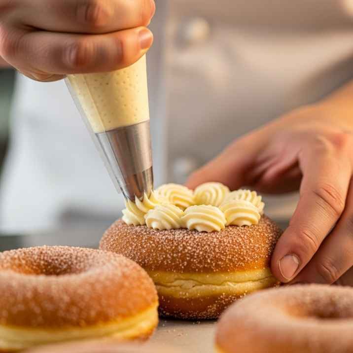 filling donuts with cheesecake cream