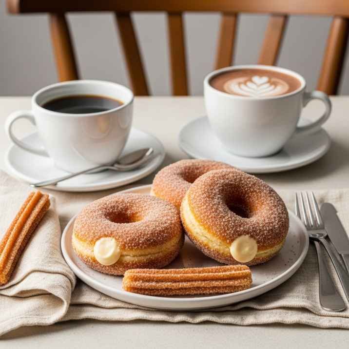 churro cheesecake donuts served with coffee