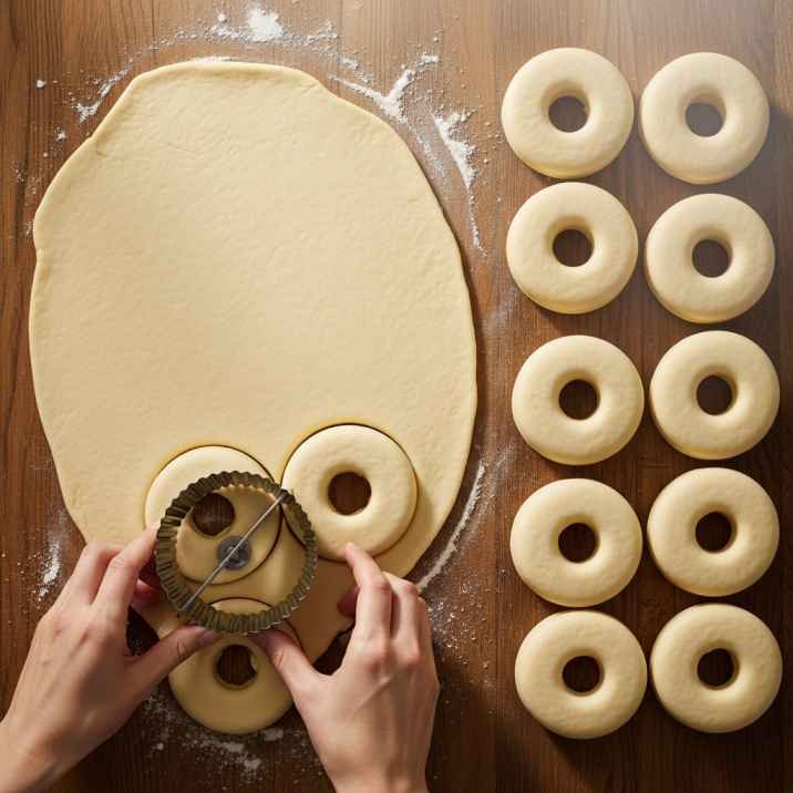 cutting donut shapes from dough