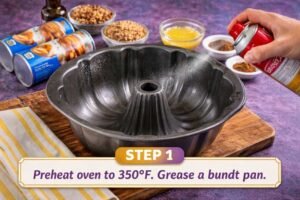 ingredients.jpg Ingredients for cinnamon roll king cake in bundt pan on kitchen counter