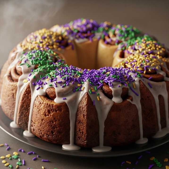 cinnamon roll king cake in bundt pan