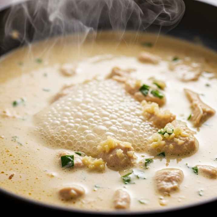 Cheap Dinner Ideas for 2 (That Don’t Feel Cheap at All) 6 making creamy garlic sauce in pan
