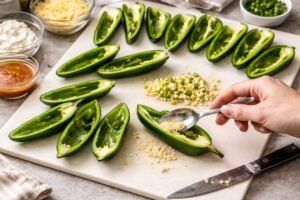 cutting jalapenos for buffalo chicken poppers.jpg