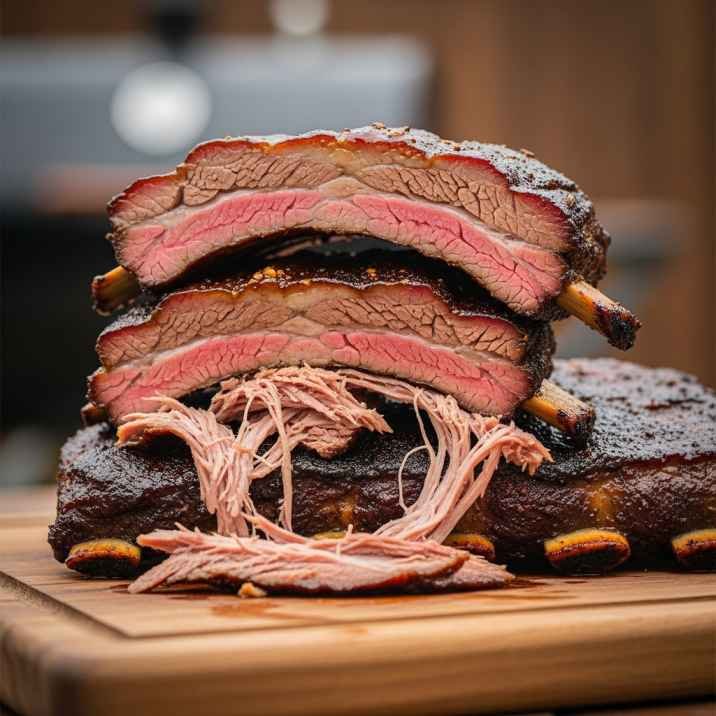 Smoked dino ribs with crispy bark and juicy tender meat