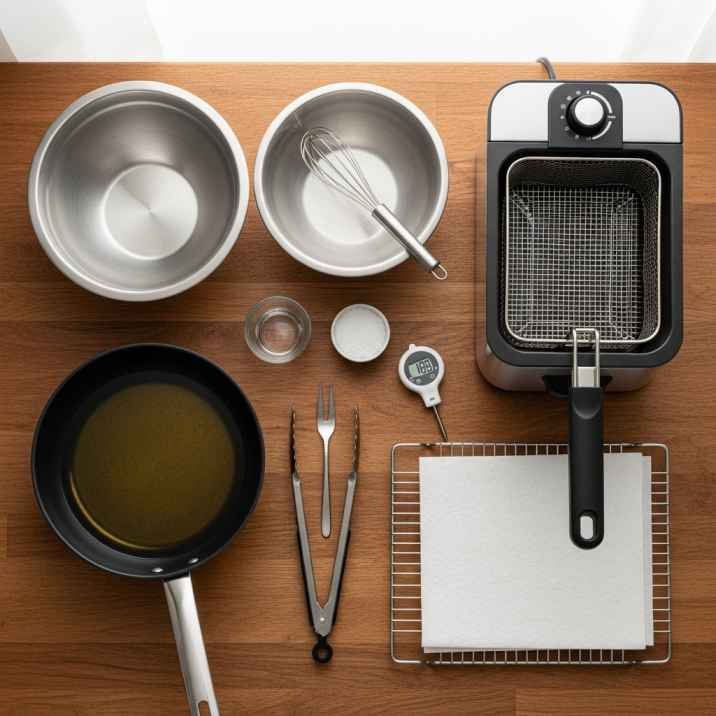 Los Pollos Hermanos Fried Chicken Recipe 5 fried chicken cooking equipment flatlay