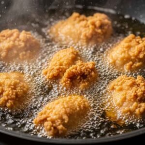 Los Pollos Hermanos Fried Chicken Recipe 16 Chicken frying in oil until golden brown and crispy