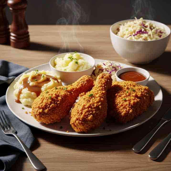 Los Pollos Hermanos Fried Chicken Recipe 7 Fried chicken served with mashed potatoes and coleslaw