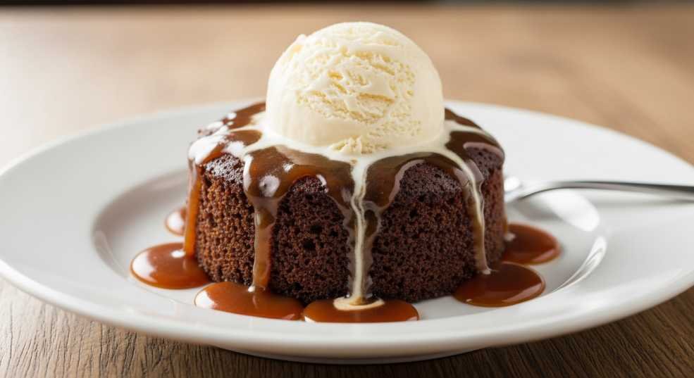 Gordon Ramsay sticky toffee pudding with warm toffee sauce and vanilla ice cream