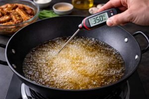 Chinese Fried Pork Spare Ribs Recipe – Crispy Garlic Pepper Ribs Better Than Takeout 6 heating oil in pan for frying.jpg