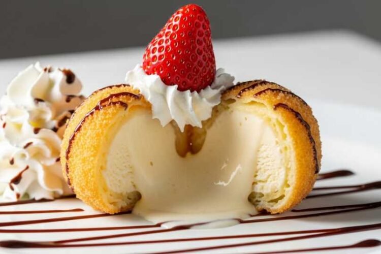Japanese fried ice cream recipe crispy outside creamy inside with chocolate sauce and whipped cream