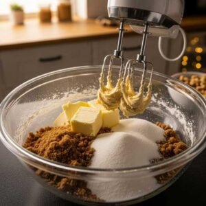 creaming butter and sugar for chocolate chip cookies