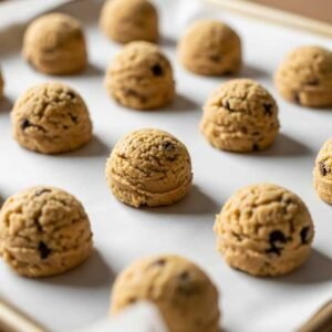 scooping cookie dough onto baking tray