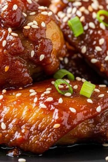 Korean sticky wings with glossy spicy sauce