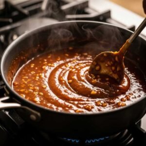 Making sticky sauce for chicken wings