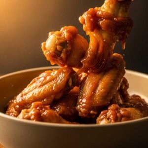 tossing wings in sticky sauce