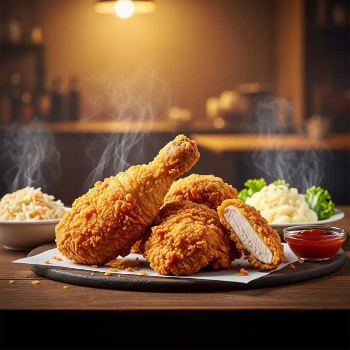 Los Pollos Hermanos Fried Chicken Recipe 8 Crispy Los Pollos Hermanos-style fried chicken on a wooden table