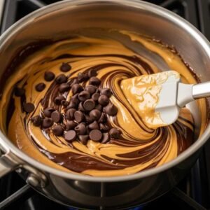 4 Ingredient Chocolate Peanut Butter No Bake Cookies Recipe 5 melt peanut butter chocolate no bake cookies.webp