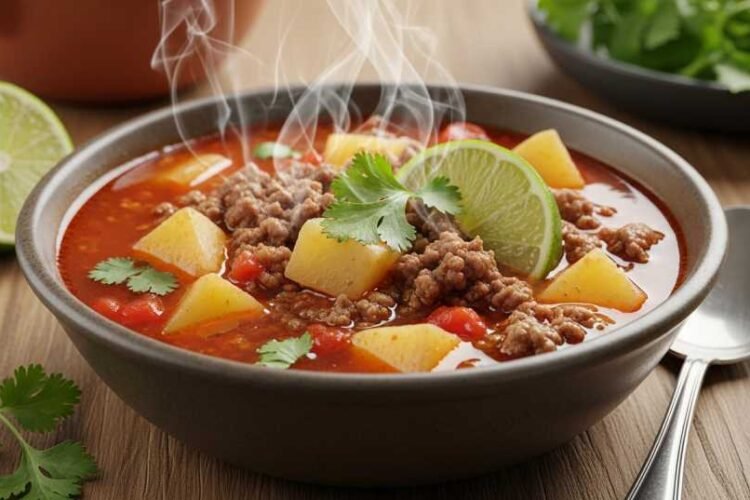 Mexican Soup with Ground Beef and Potatoes Recipe 1 mexican soup ground beef potatoes feature