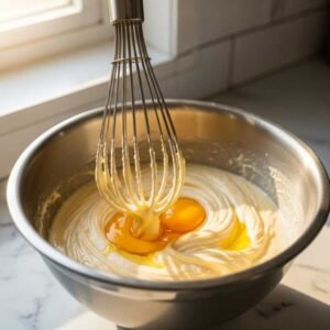 mixing sugar egg and oil
