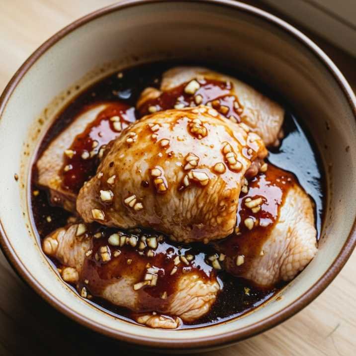 chicken marinating in sauce for molokai chicken