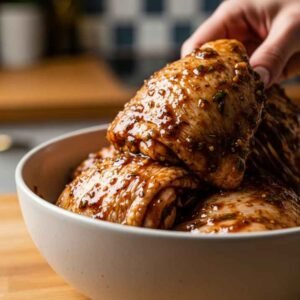 chicken marinating in sauce for molokai chicken