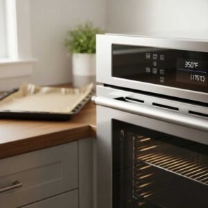 preheating the oven with a baking tray