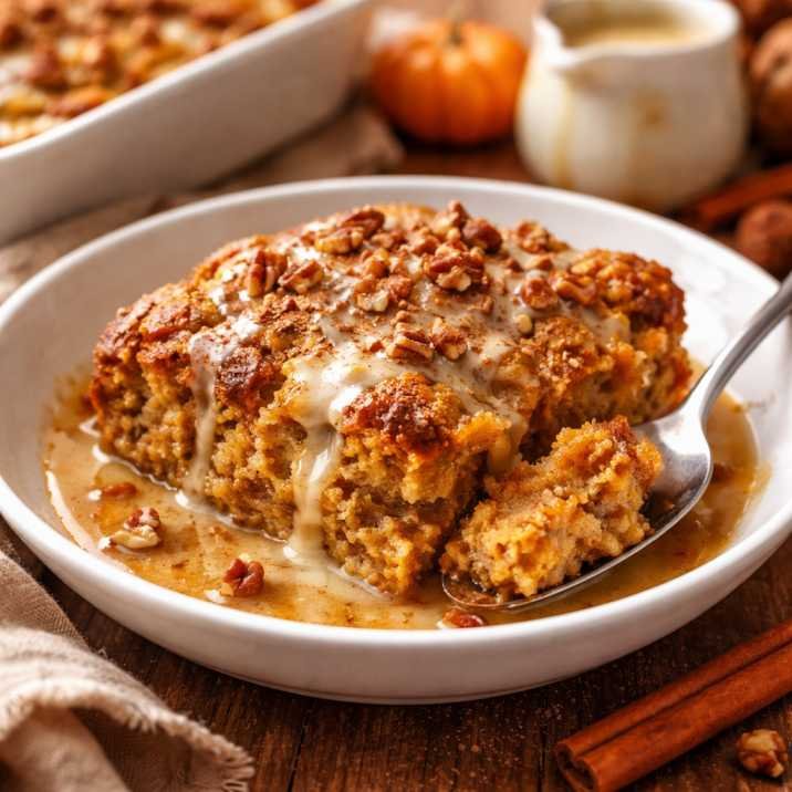 Pumpkin bread pudding pioneer woman style with vanilla sauce