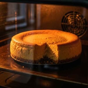 pumpkin cheesecake baking in the oven