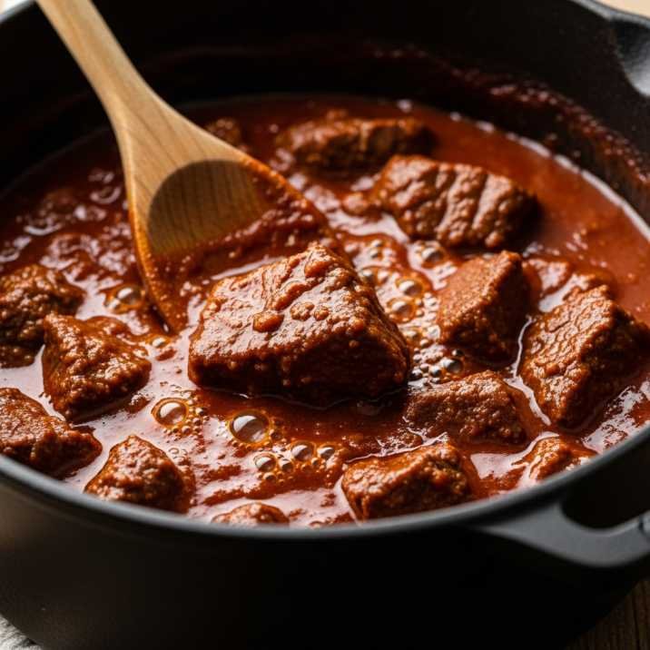 rich Texas chili texture with beef