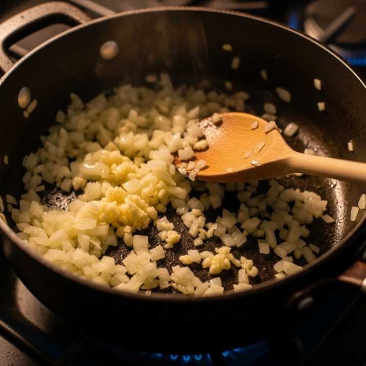 sauteing onions and garlic for chili