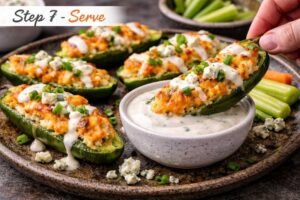 Buffalo chicken jalapeno poppers served with ranch dip