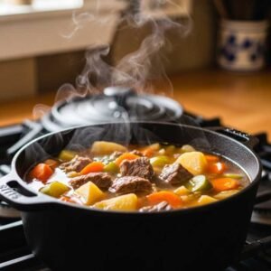 Mexican Soup with Ground Beef and Potatoes Recipe 16 Mexican soup simmering in pot